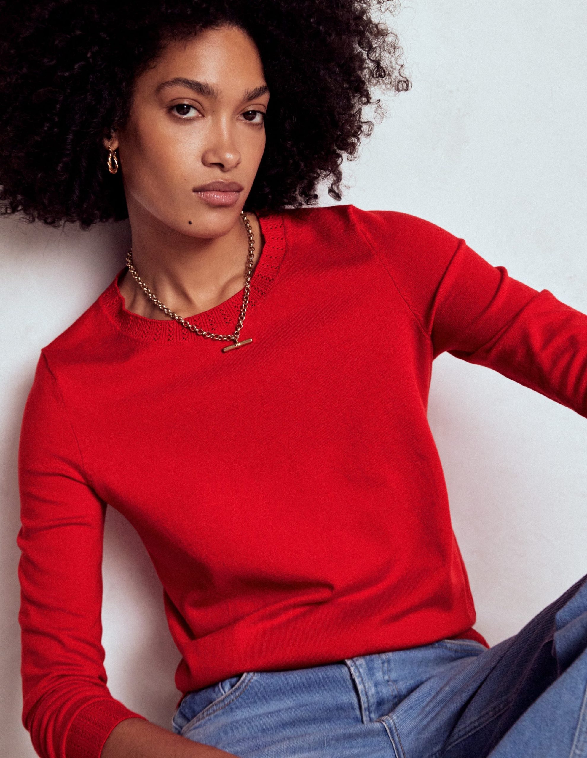 Emilia Cotton Crew Sweater-Poppy Red