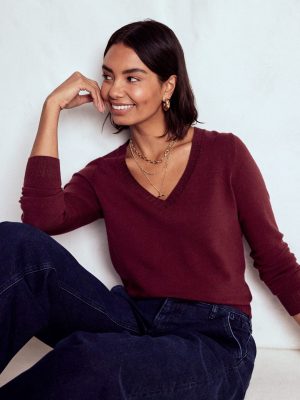 Emilia Cotton V-Neck Jumper-Deep Wisteria