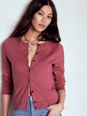 Emilia Cotton Crew Cardigan-Pink Heather