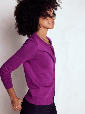 Emilia Cotton Crew Cardigan-Regal Purple