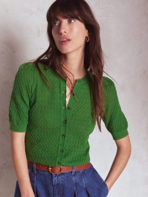 Dot Pointelle Cardigan-Iguana Green