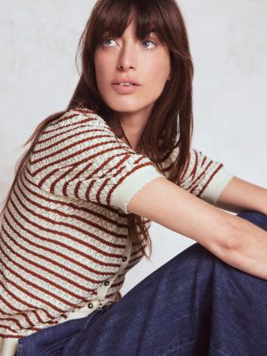 Dot Pointelle Cardigan-Warm Ivory/ Red