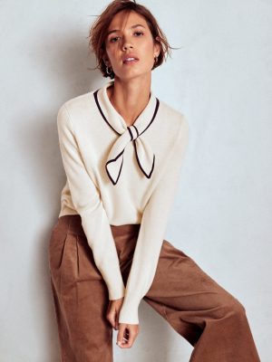 Knitted Bow Sweater-Warm Ivory