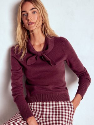 Knitted Bow Jumper-Deep Wisteria