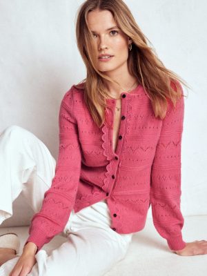 Leticia Lace Trim Cardigan-Rose Pink