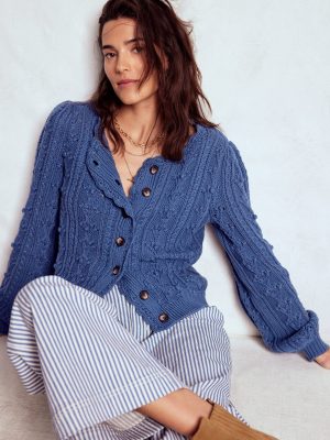 Cotton Textured Cardigan-Denim Blue