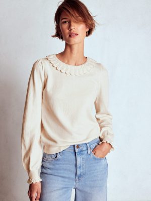 Melina Cotton Ruffle Sweater-Warm Ivory