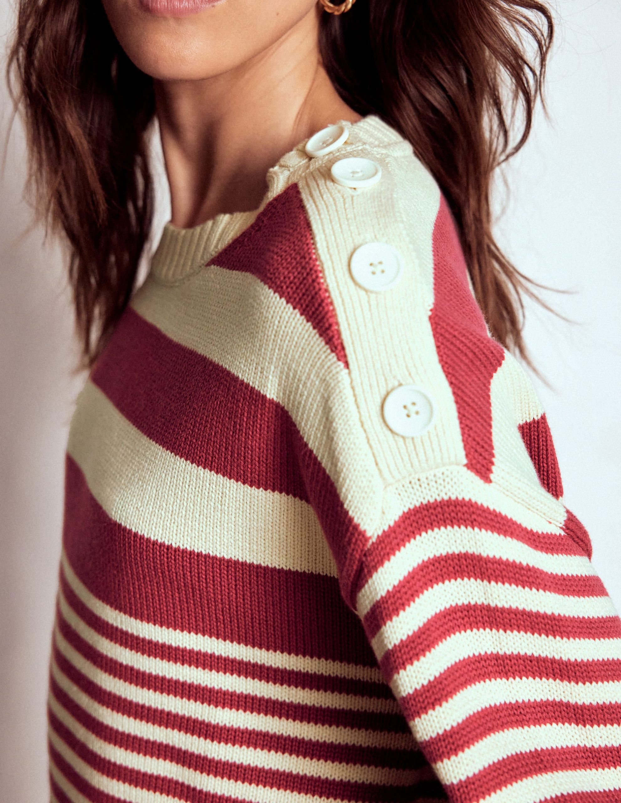 Jemma Chunky Cotton Jumper-Warm Ivory/ Terracotta - Image 2