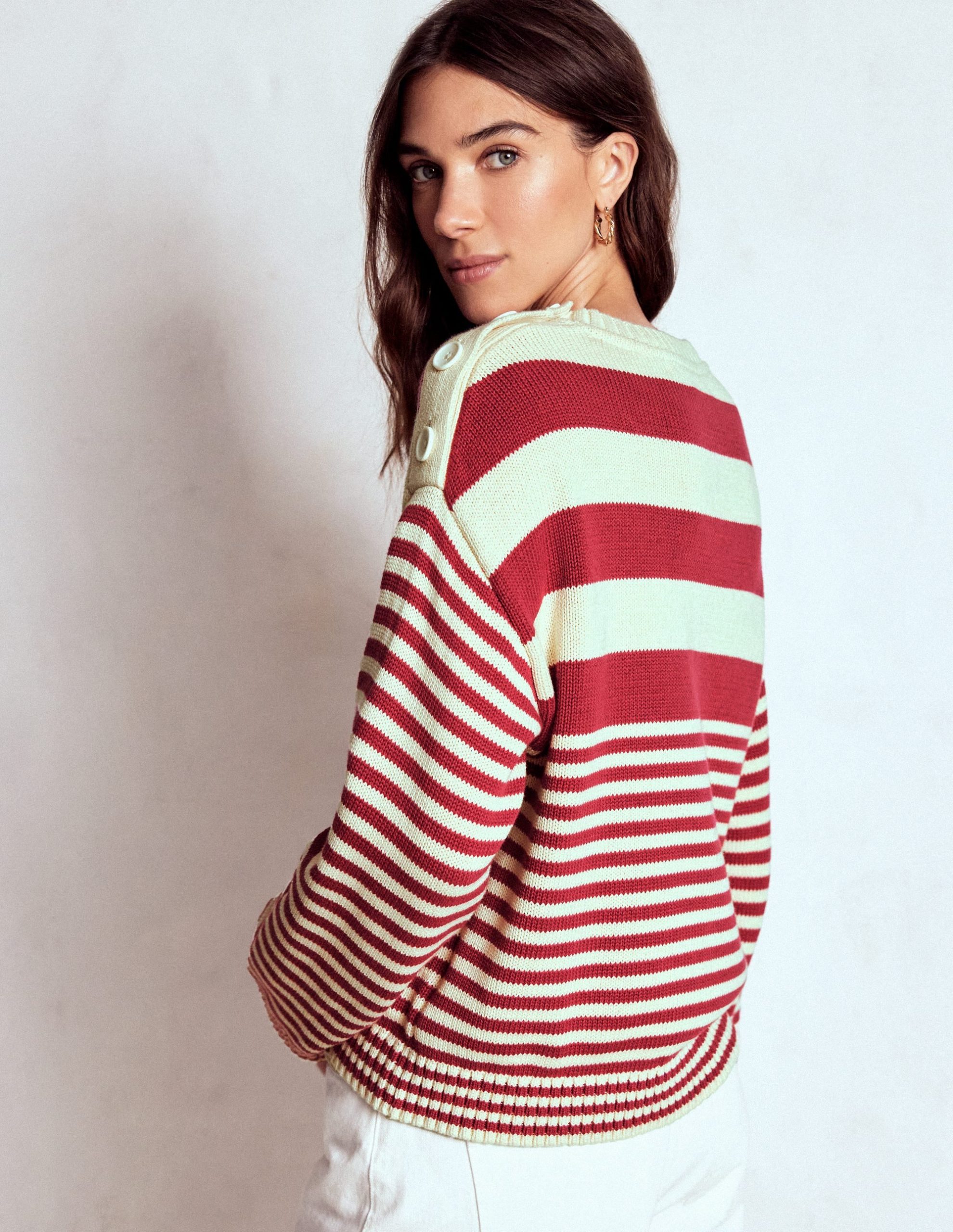 Jemma Chunky Cotton Jumper-Warm Ivory/ Terracotta - Image 3