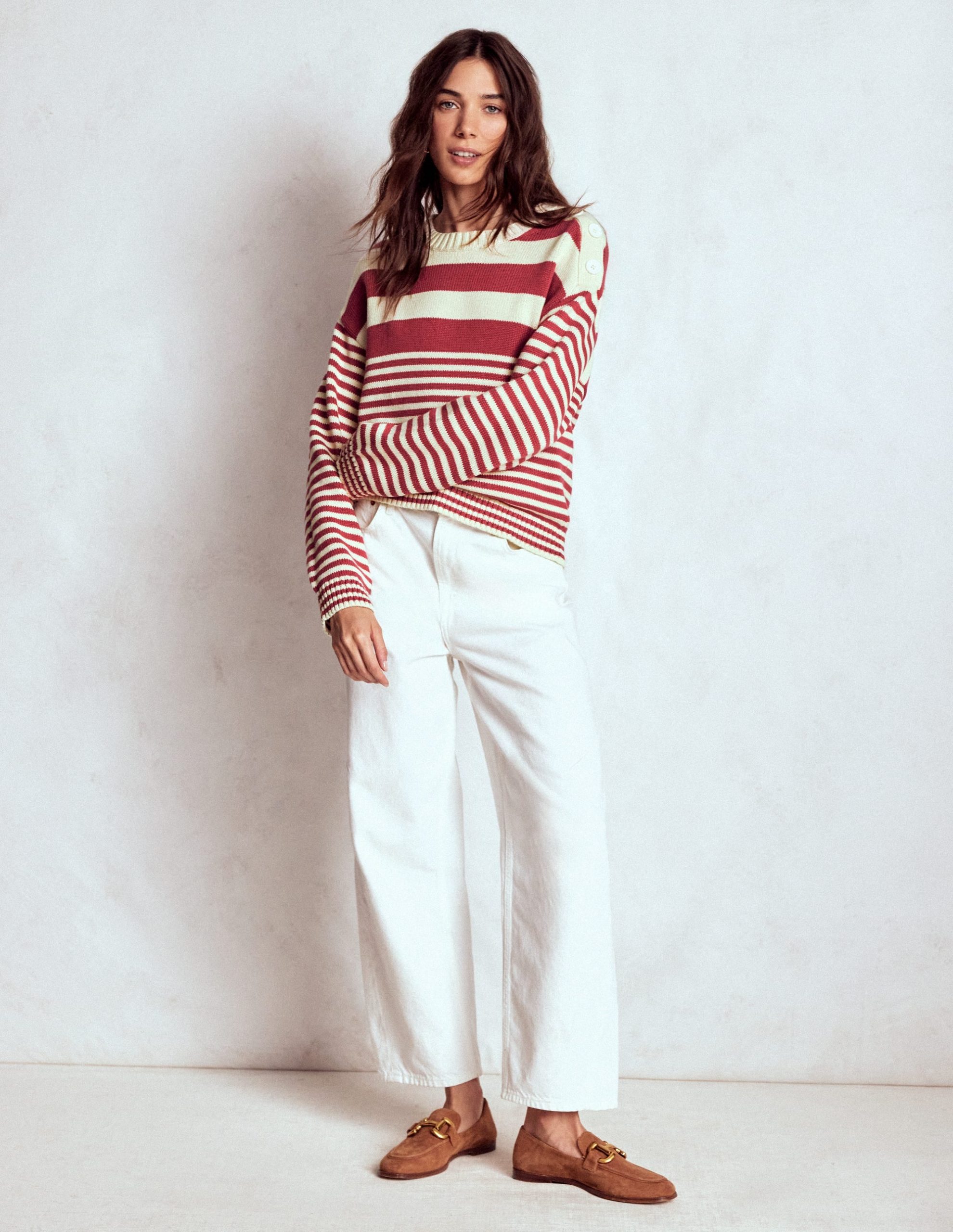 Jemma Chunky Cotton Jumper-Warm Ivory/ Terracotta - Image 4