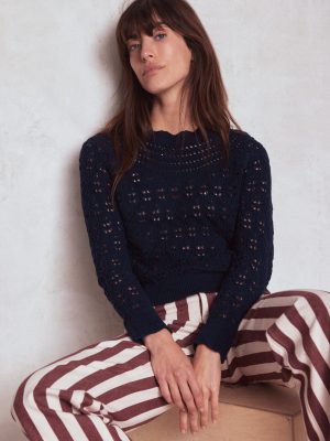Crochet Mix Stitch Sweater-Navy
