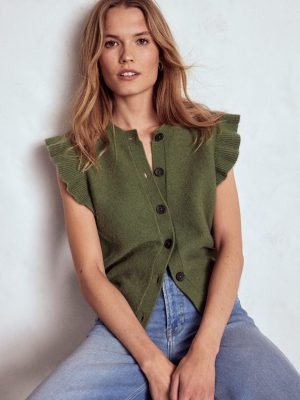Frill Detail Waistcoat-Woodland Green Melange