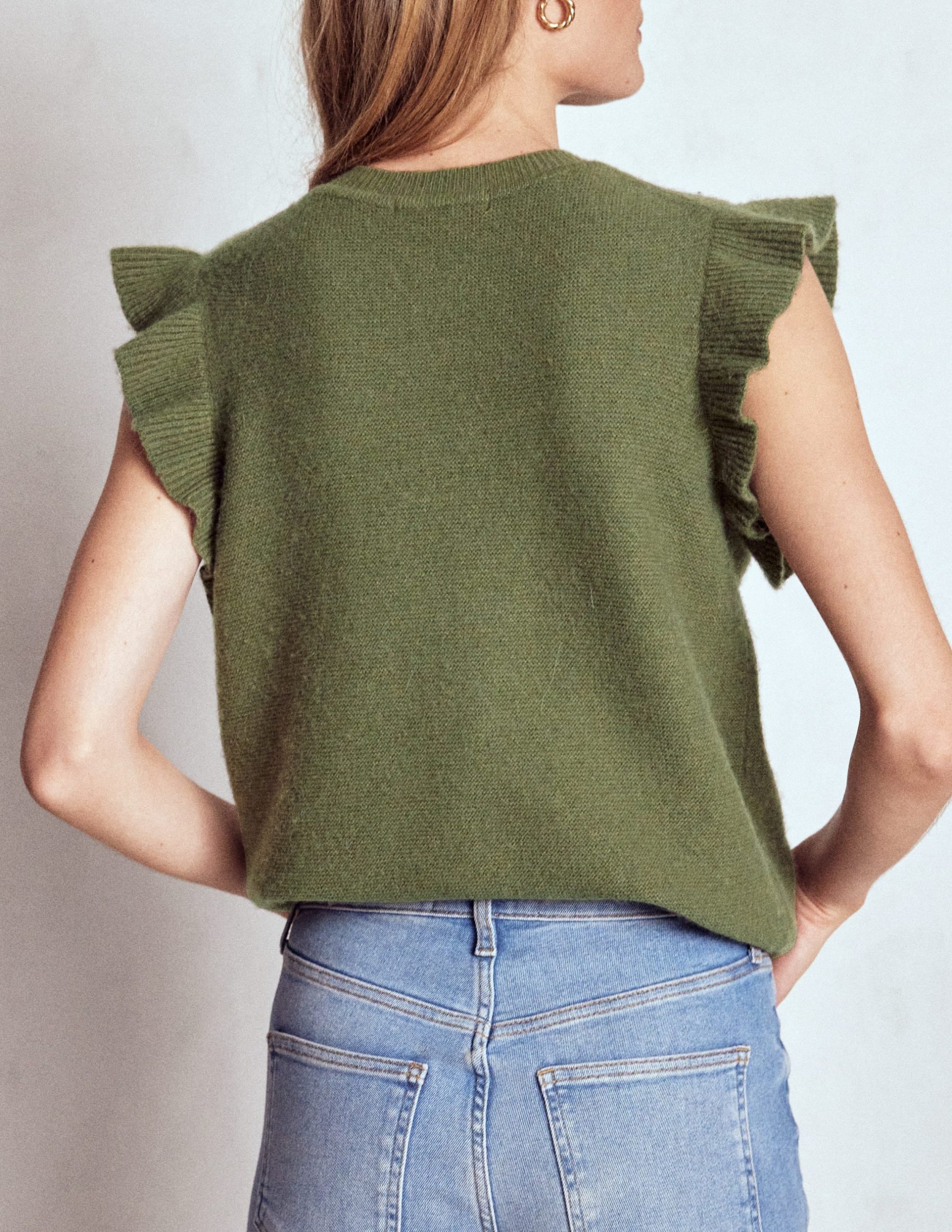 Frill Detail Waistcoat-Woodland Green Melange - Image 3