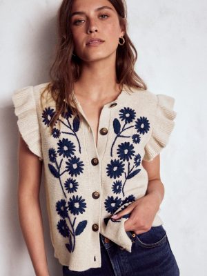 Frill Detail Waistcoat-Oatmeal Melange