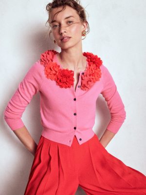 Crew Neck Cropped Cardigan-Pink Ribbon