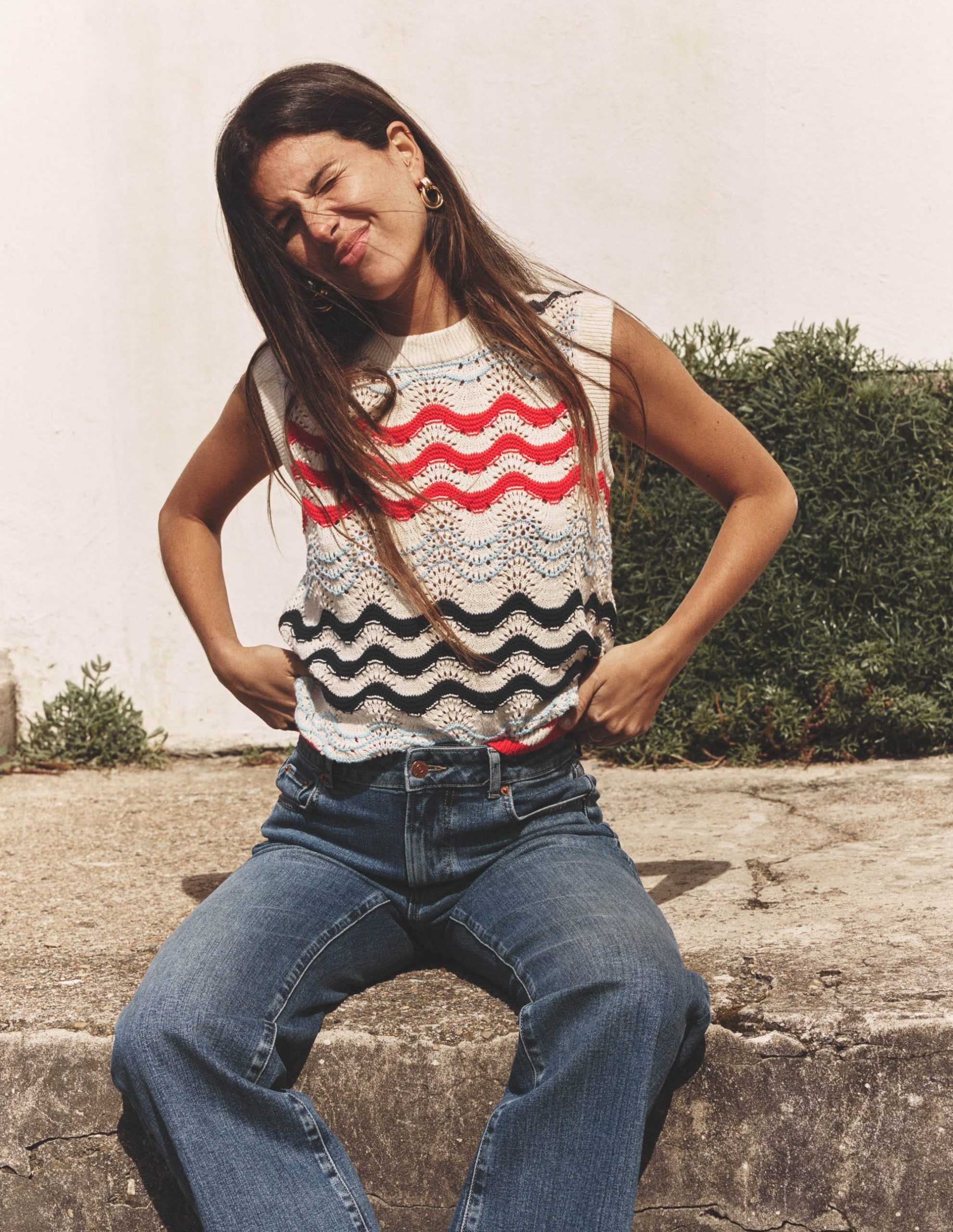 Cotton Wave Tank-Navy/ Red Textured Wave - Image 5