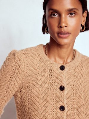 Chunky Chevron Knitted Jacket-Camel