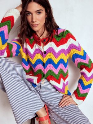 Chunky Chevron Knitted Jacket-Multi. Zig Zag