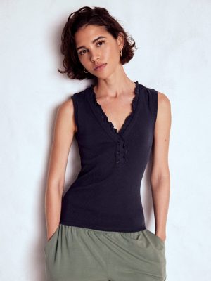 Jersey Henley Pyjama Vest-Dark Blue