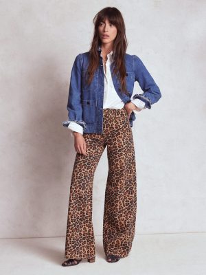 High Rise Wide Leg Jeans-Leopard Print