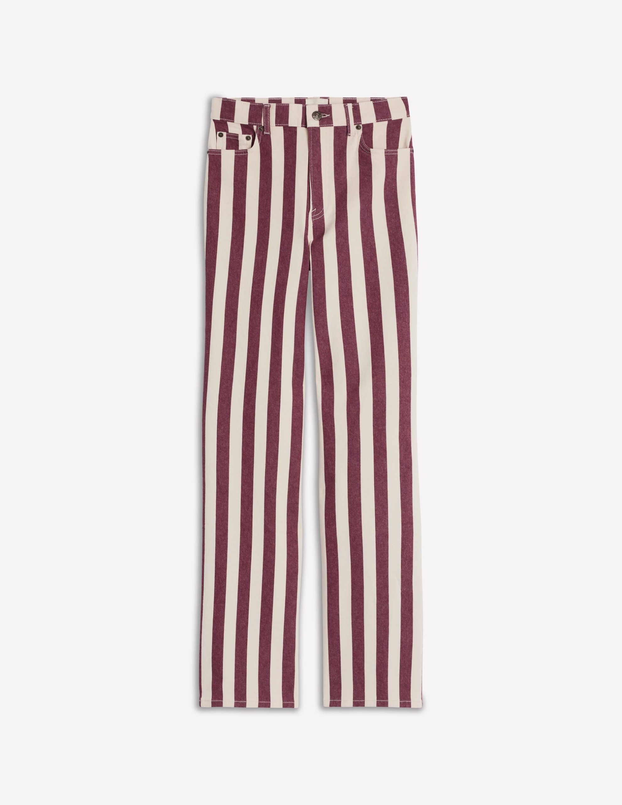 High Rise Column Leg Jeans-Maroon and Ivory Stripe - Image 6