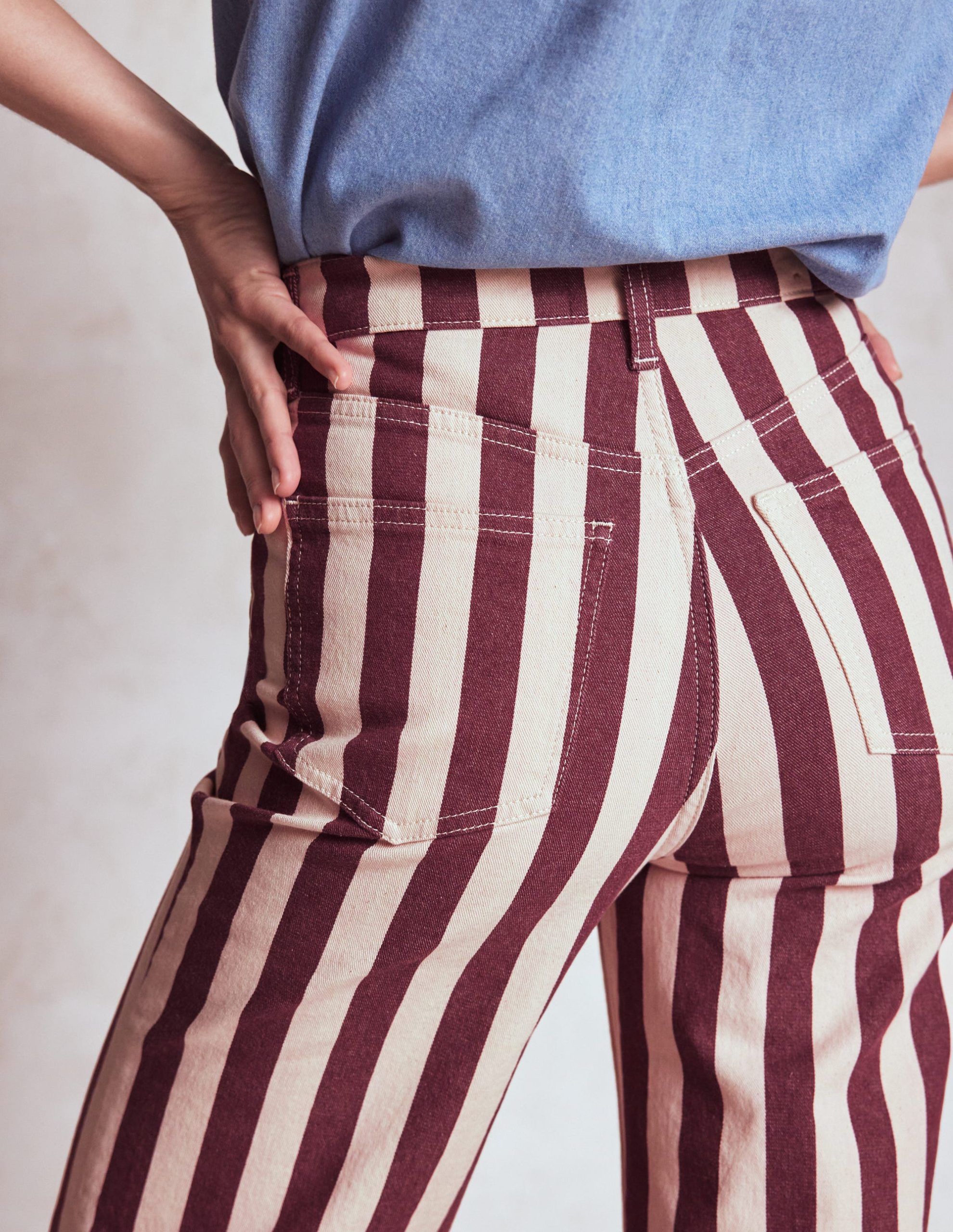 High Rise Column Leg Jeans-Maroon and Ivory Stripe - Image 2