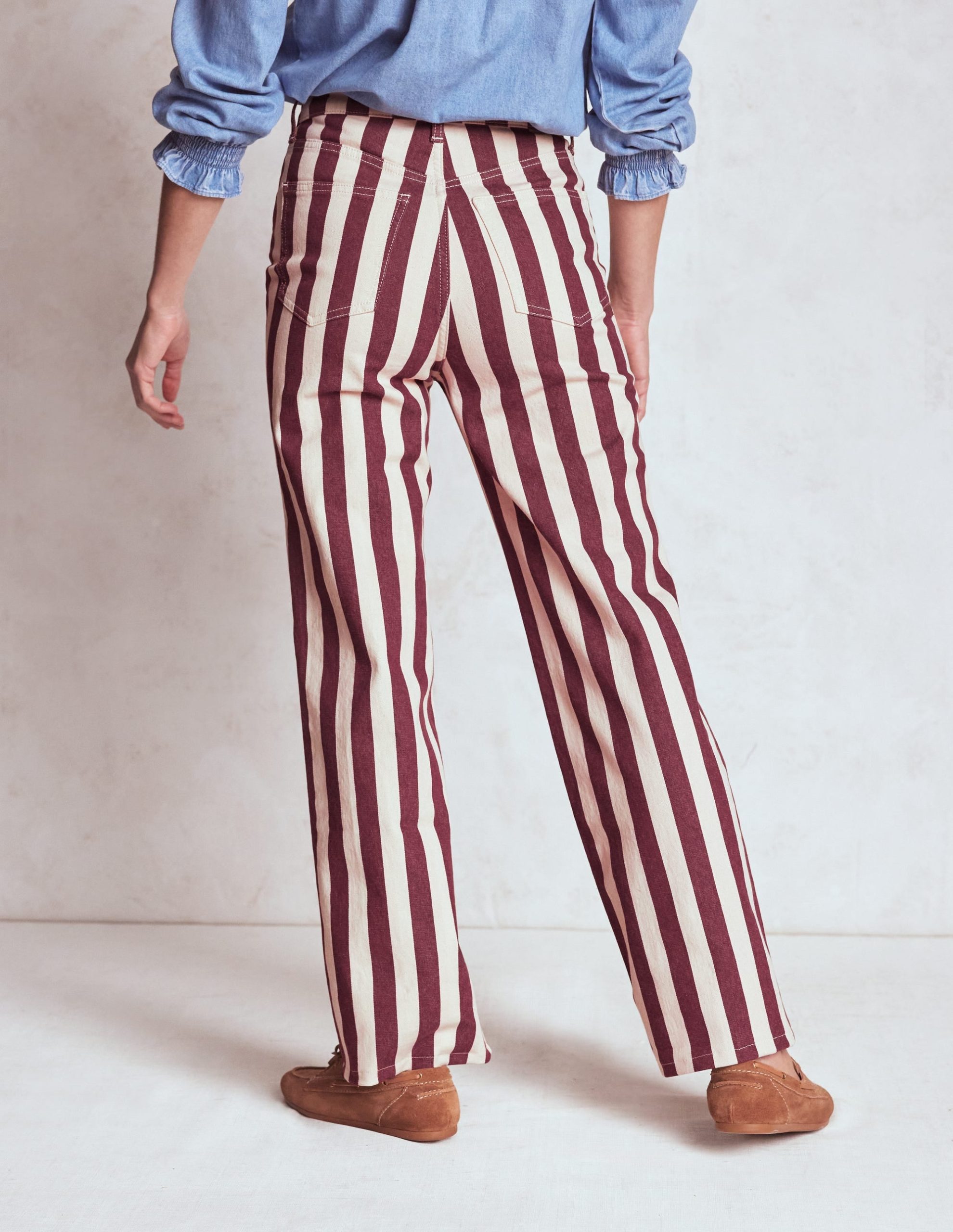 High Rise Column Leg Jeans-Maroon and Ivory Stripe - Image 3