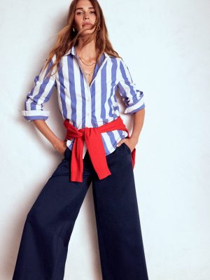 Pull-on Cropped Pants-Navy