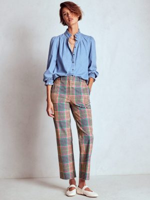 Canonbury Tailored Trousers-Brown.Rose Pink and Navy Check