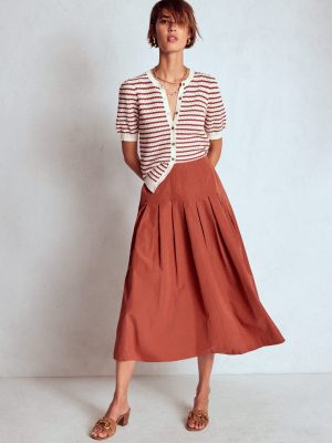 Valentina Taffeta Midi Skirt-Roasted Chestnut Brown