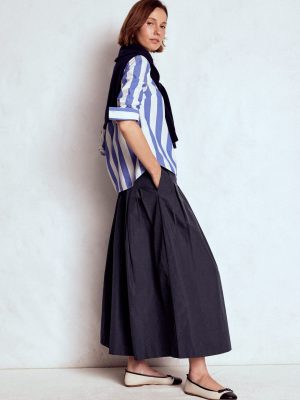 Valentina Taffeta Midi Skirt-Navy