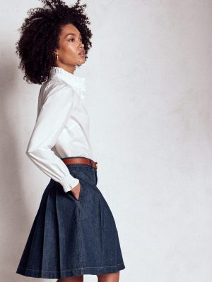 Pleated Denim Skirt-Indigo