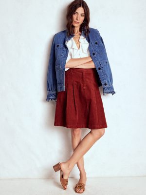 Pleated Cord Skirt-Fired Brick