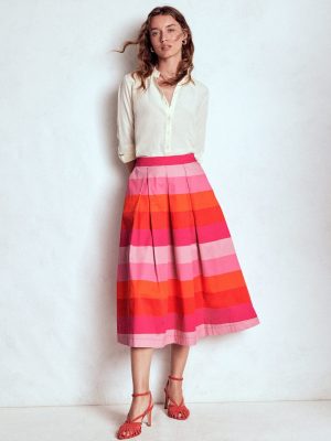 Verity Cotton Midi Skirt-Pink Tonal Multistripe