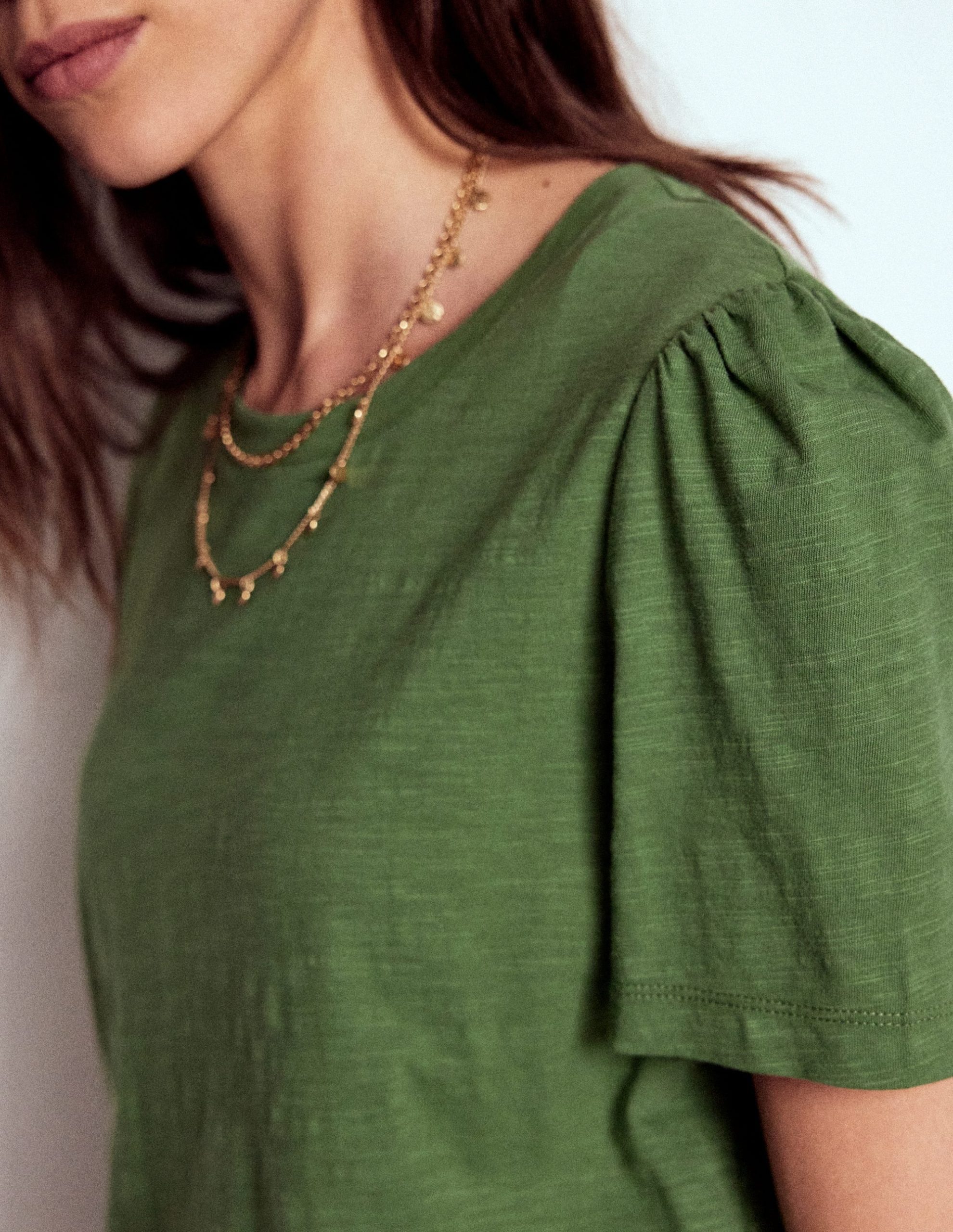 Cotton Puff Sleeve T-Shirt-Safari Green - Image 2