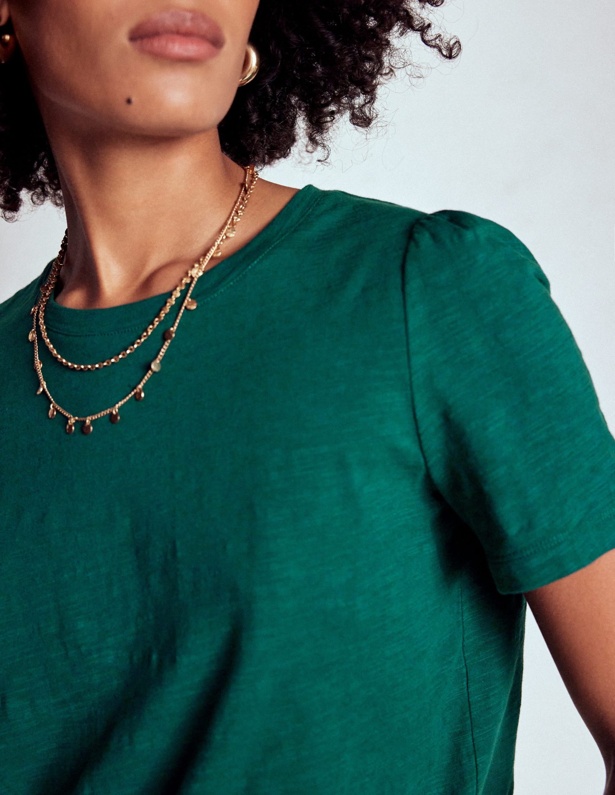 Cotton Puff Sleeve T-Shirt-Drake Green - Image 2
