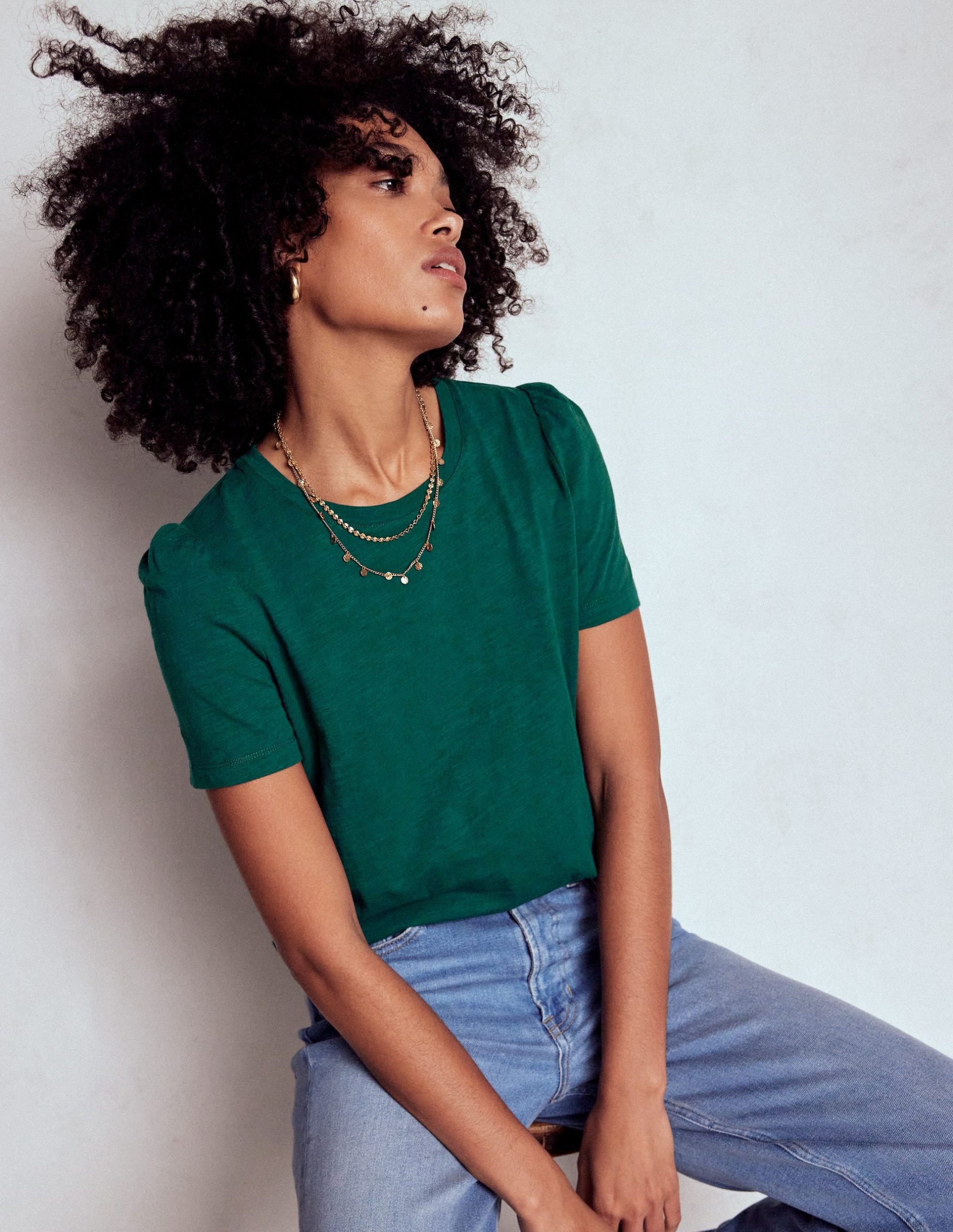 Cotton Puff Sleeve T-Shirt-Drake Green - Image 4