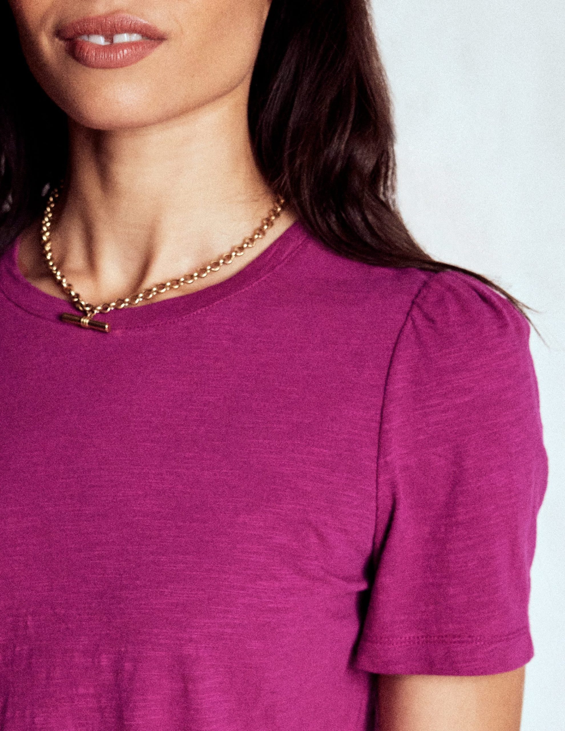 Cotton Puff Sleeve T-Shirt-Rich Magenta - Image 2