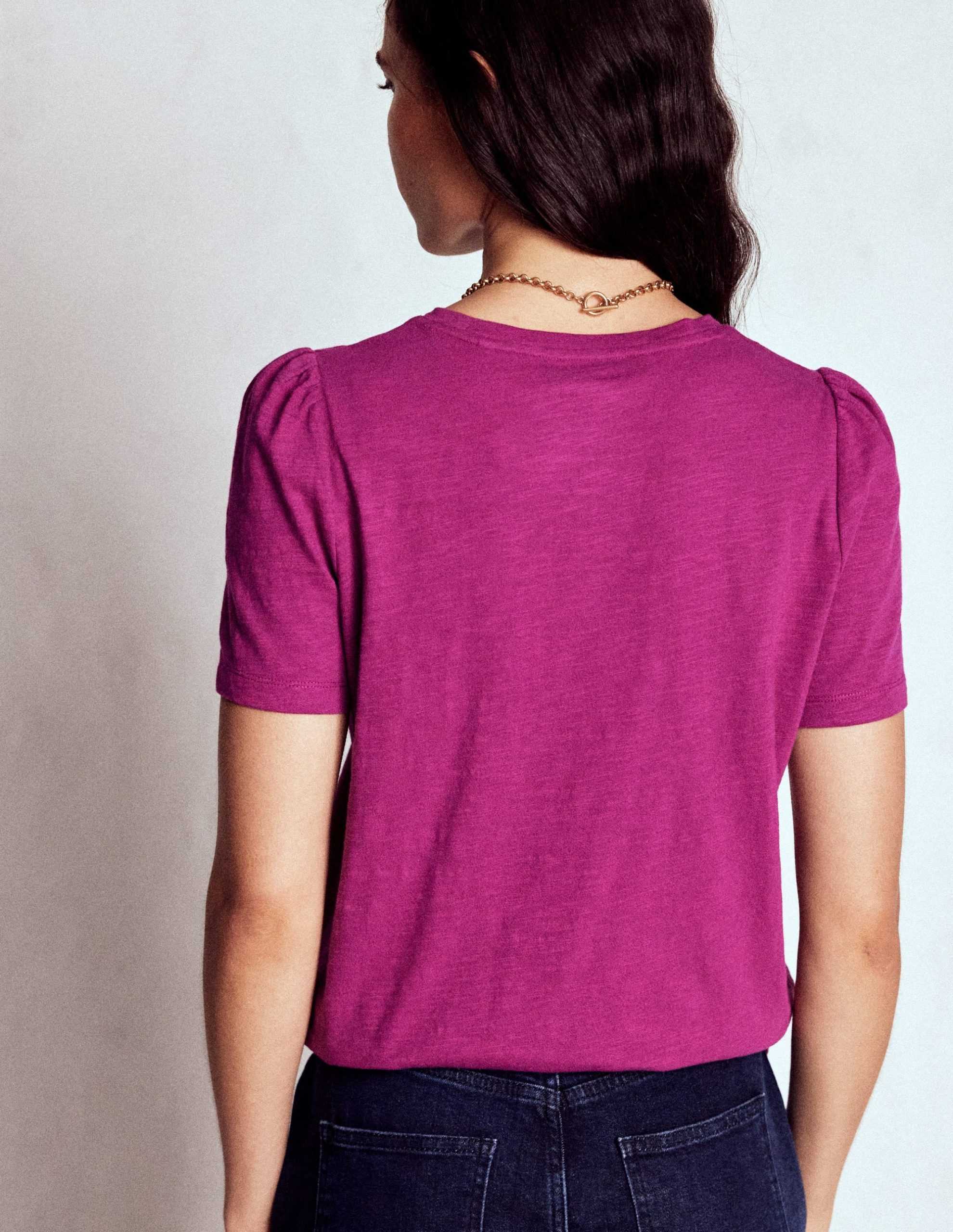 Cotton Puff Sleeve T-Shirt-Rich Magenta - Image 3