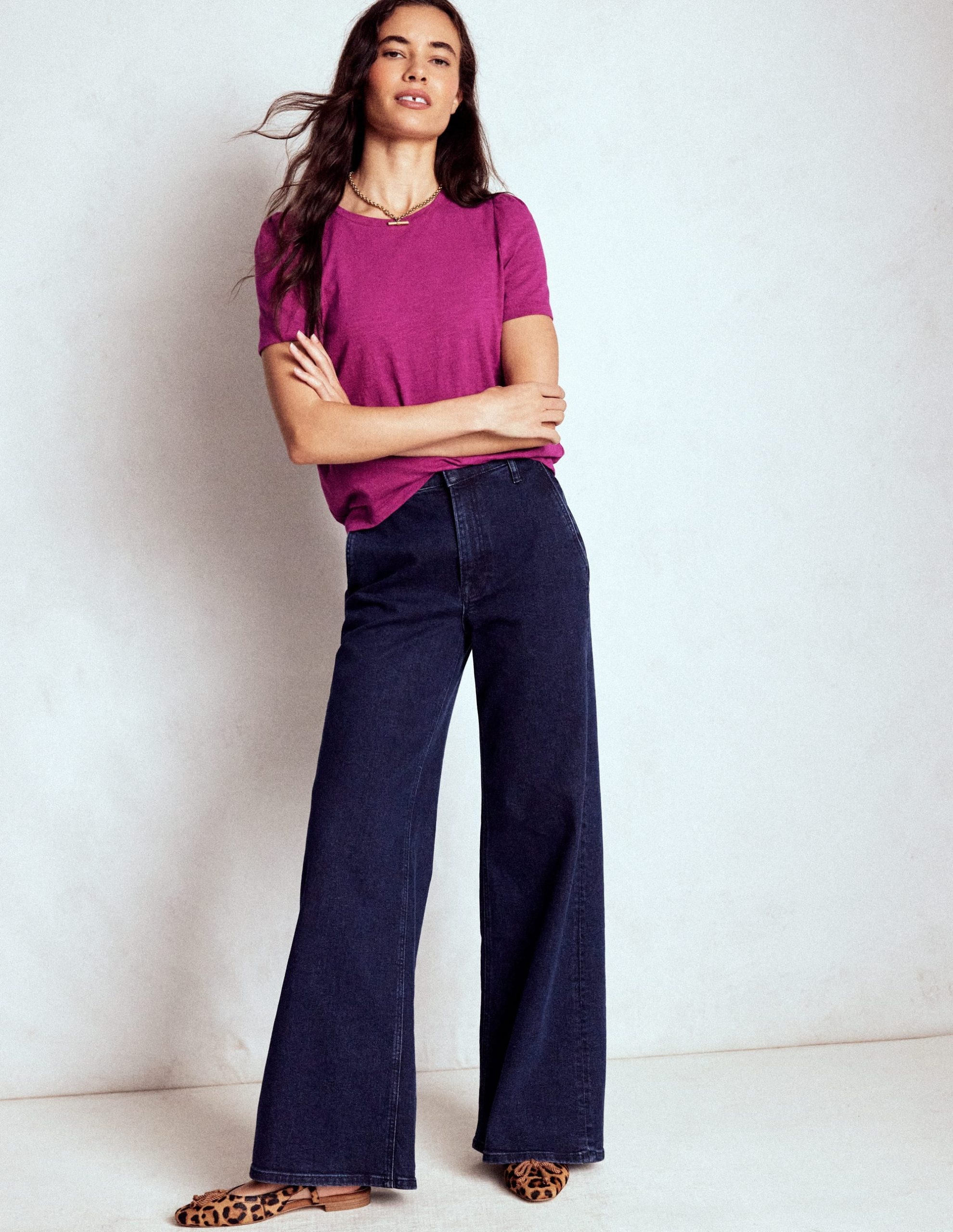 Cotton Puff Sleeve T-Shirt-Rich Magenta - Image 4