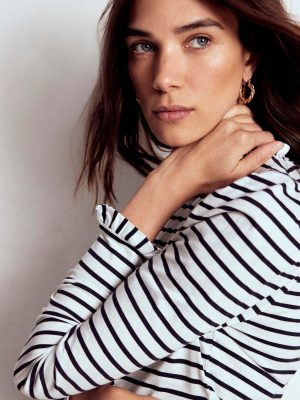 Supersoft Frill Detail Top-Ivory / Navy Stripe