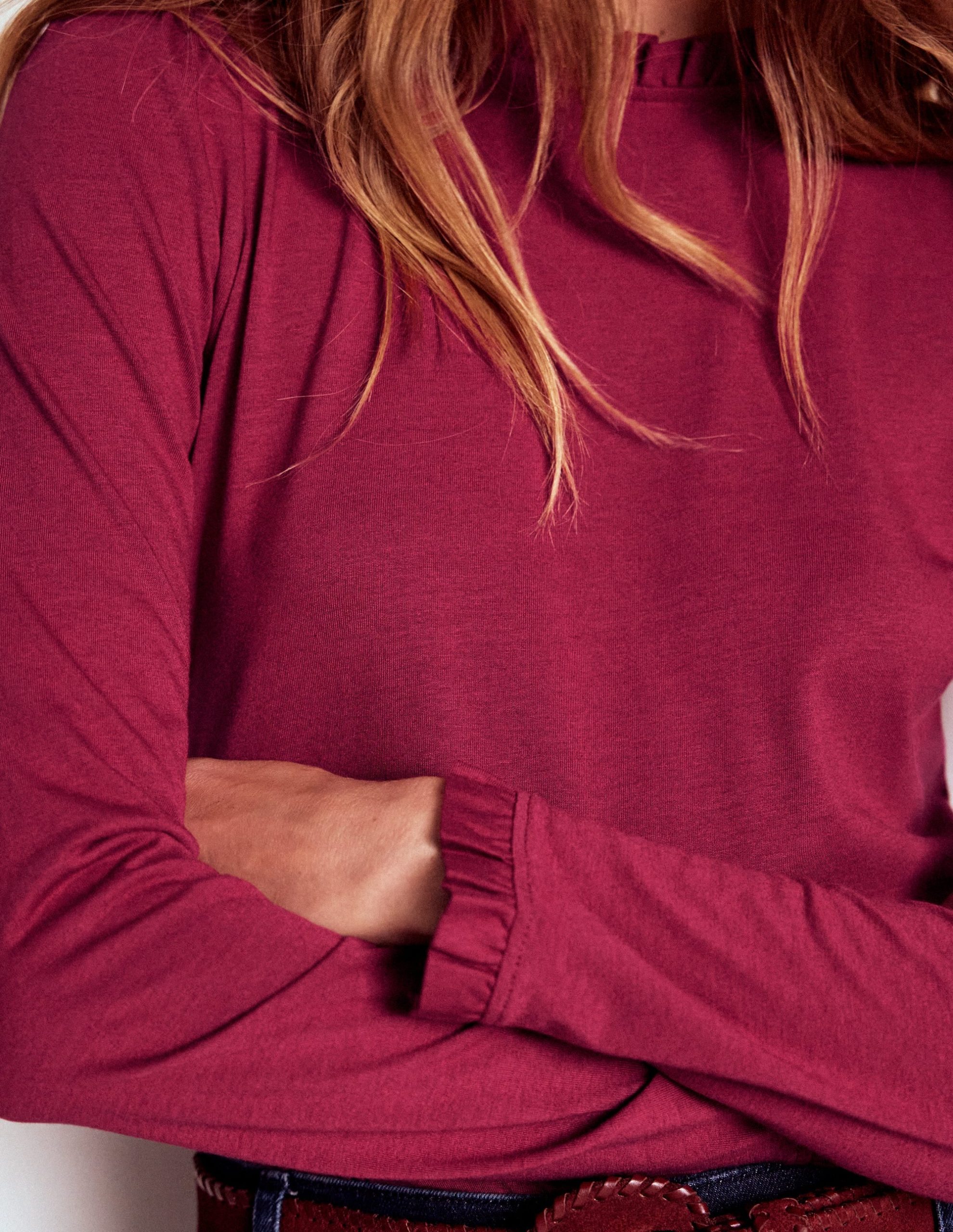 Supersoft Frill Detail Top-Burgundy Red - Image 2