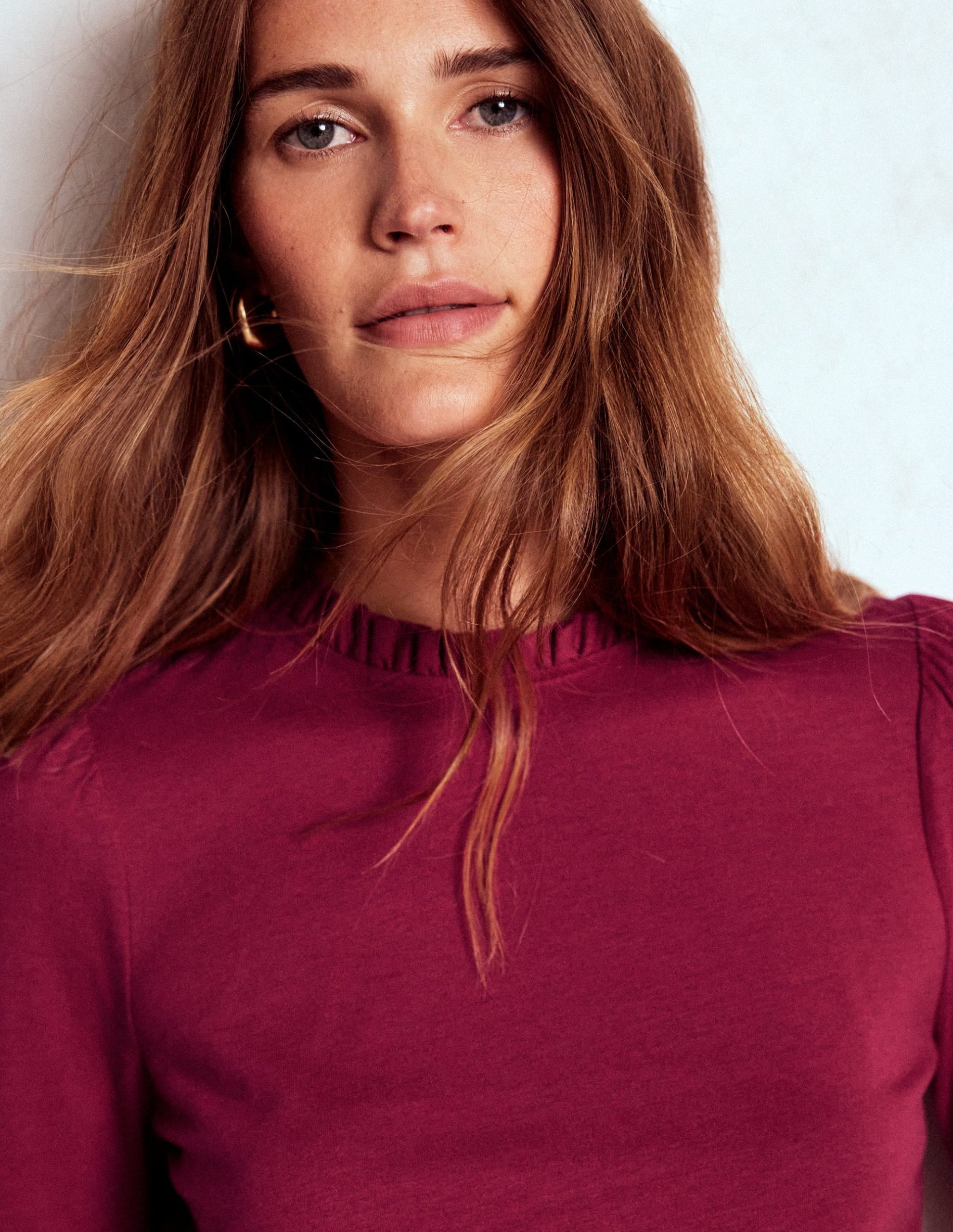 Supersoft Frill Detail Top-Burgundy Red - Image 5