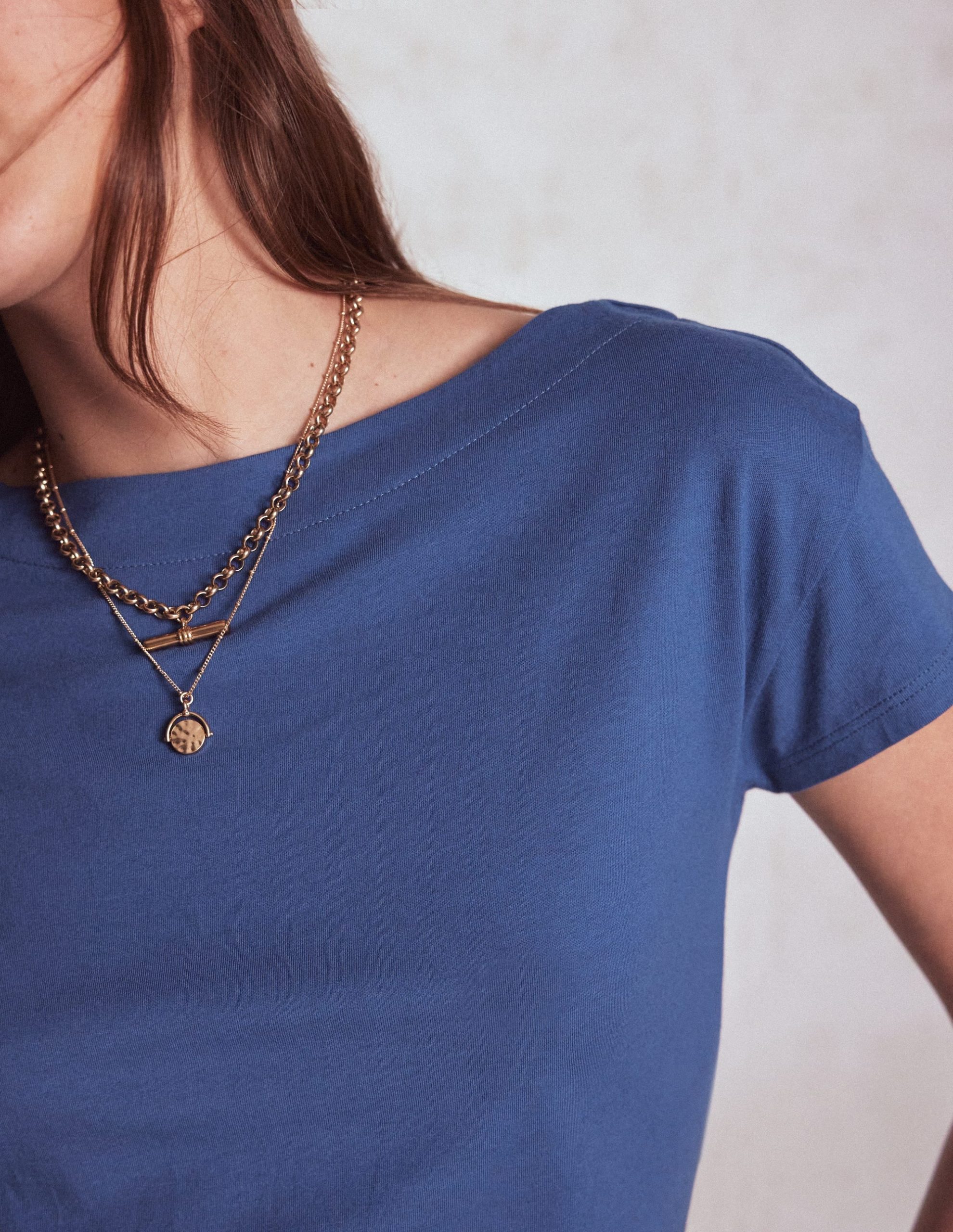 Supersoft Boat Neck T-Shirt-Denim Blue - Image 2