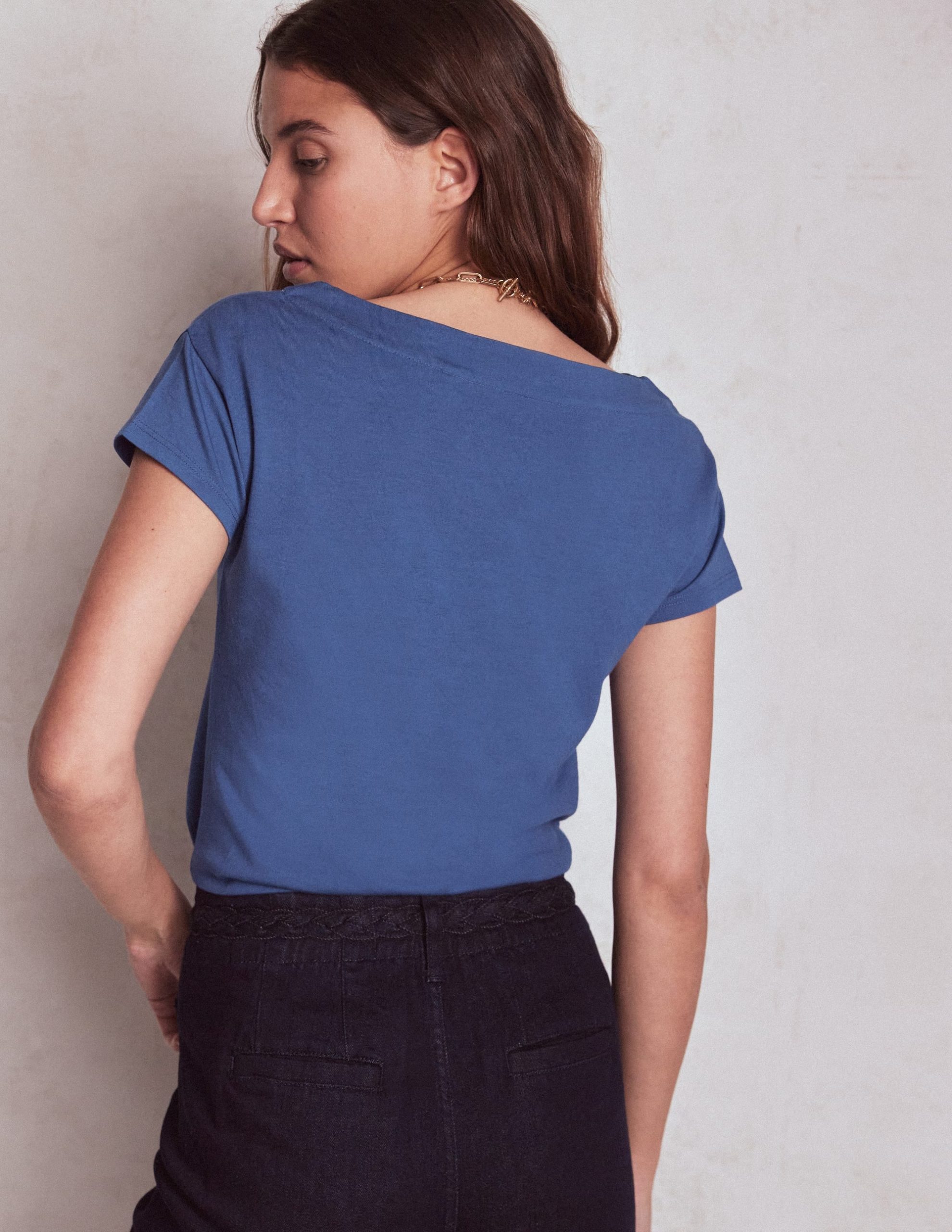 Supersoft Boat Neck T-Shirt-Denim Blue - Image 3