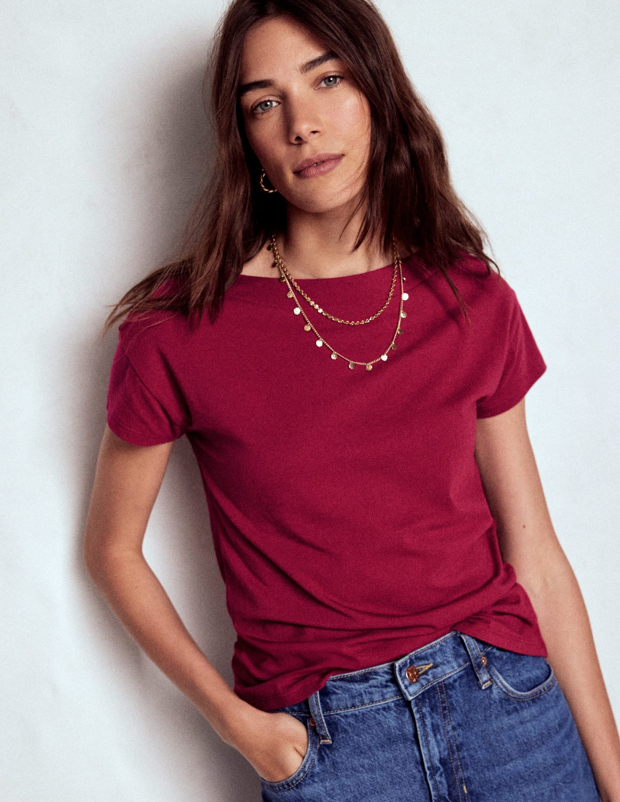 Supersoft Boat Neck T-Shirt-Burgundy Red - Image 2