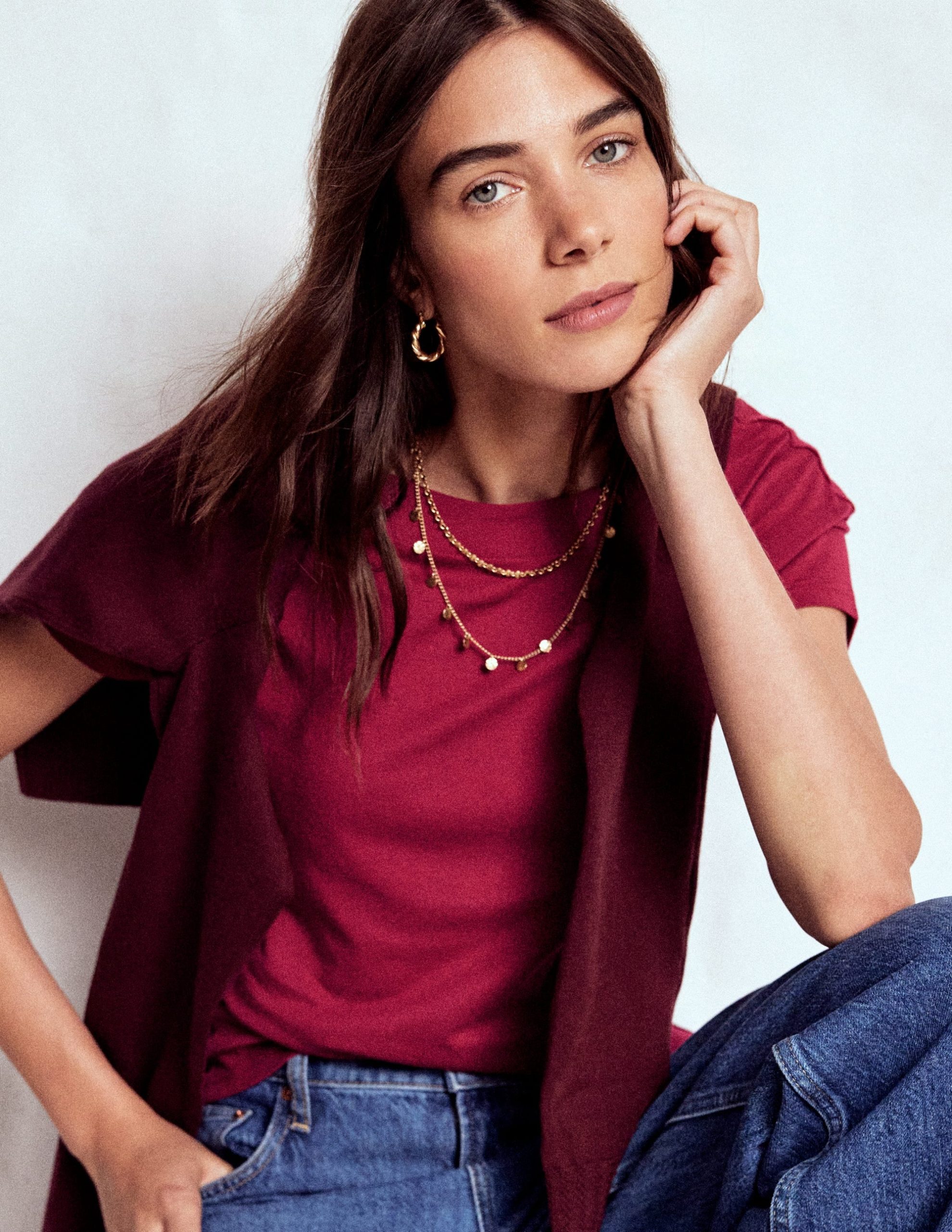 Supersoft Boat Neck T-Shirt-Burgundy Red - Image 4