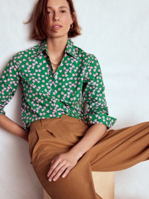 Sienna Cotton Shirt-Highland Green. Heart Cascade