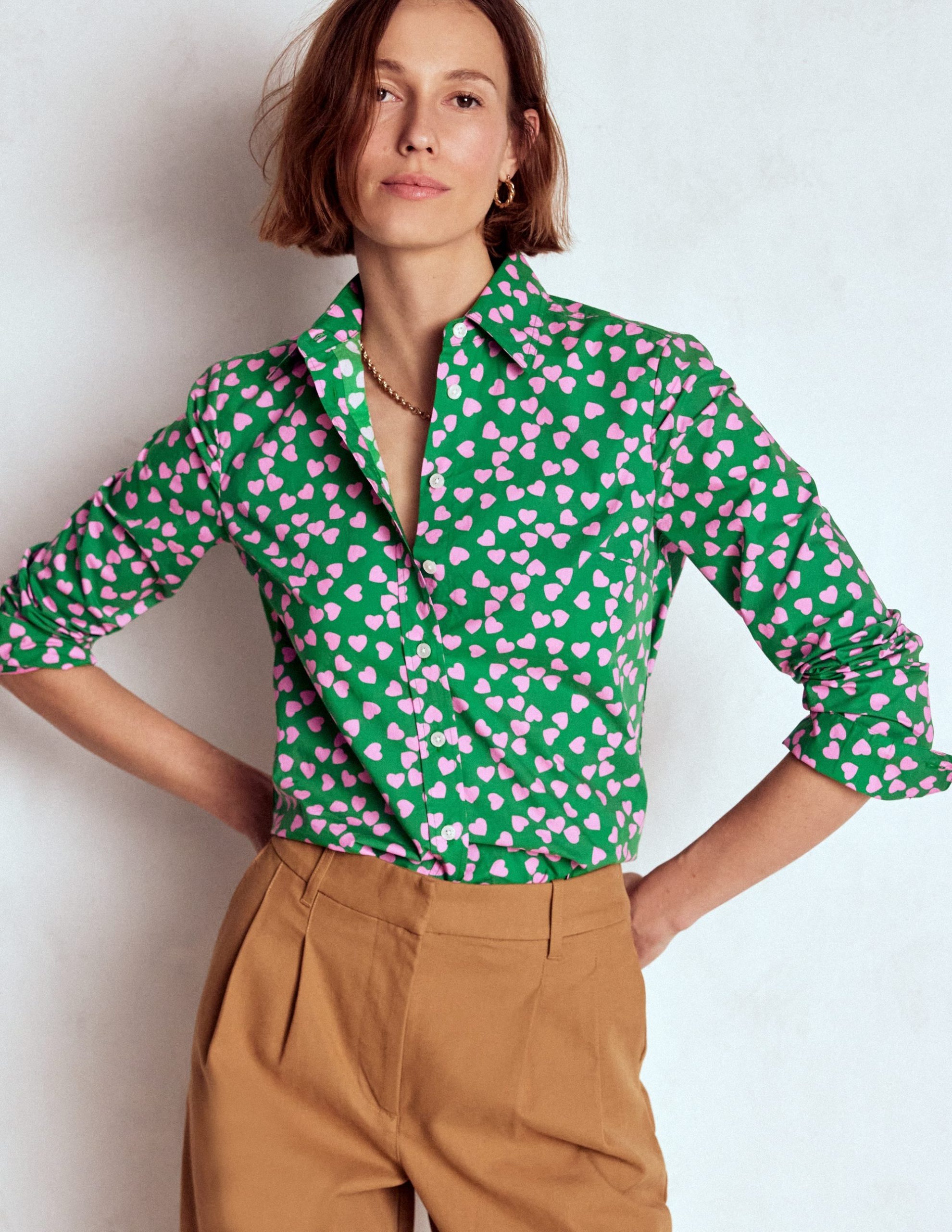 Sienna Cotton Shirt-Highland Green. Heart Cascade - Image 4