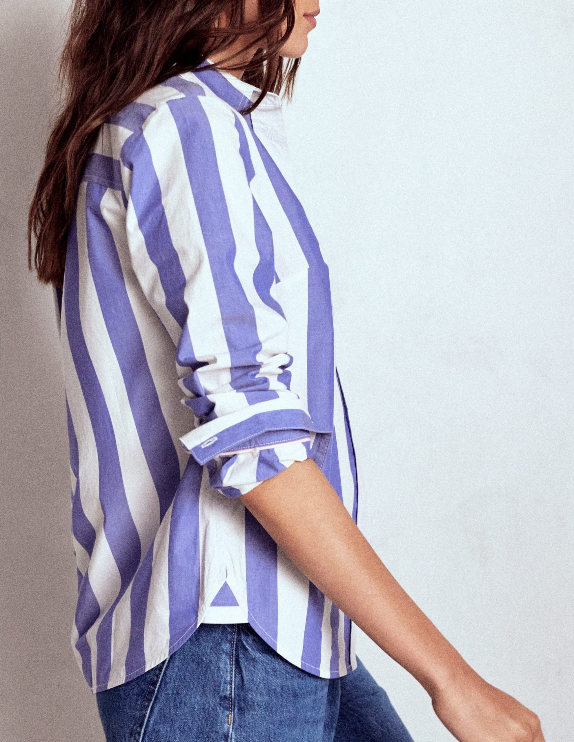 Sienna Cotton Shirt-Bright Blue and Ivory Stripe - Image 2